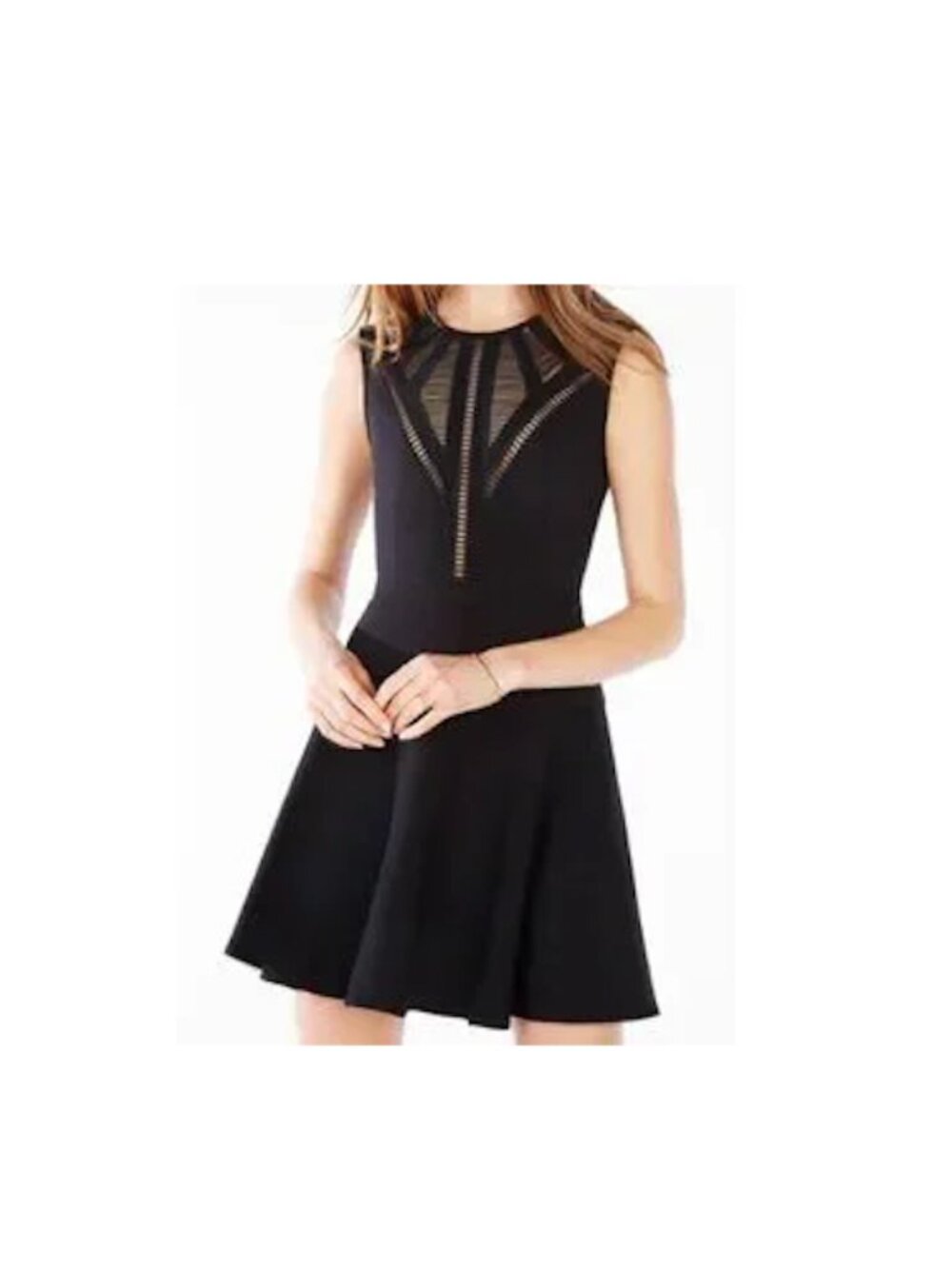 BCBGMaxazria Aynn Fit & Flare Mini Dress Sleeveless Cutout Yoke in Black Size 6